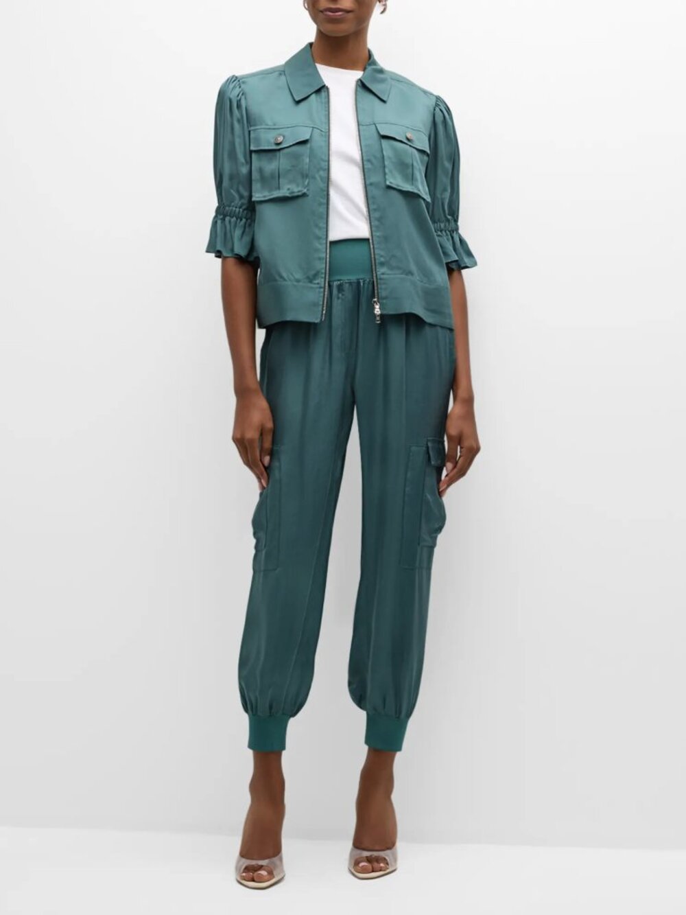 Cinq A Sept Giles Green Cupro Jogger  Pants for Women SZ L NEW